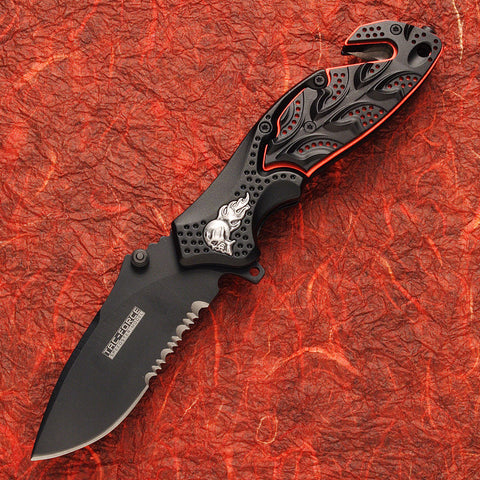 Flaming Skull Knife Black/Red
