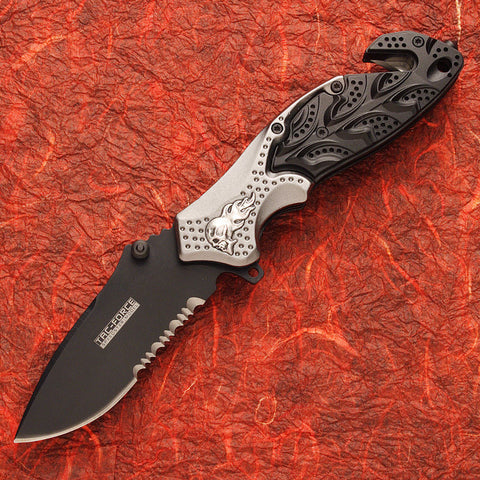 Flaming Skull Knife Black/Silver